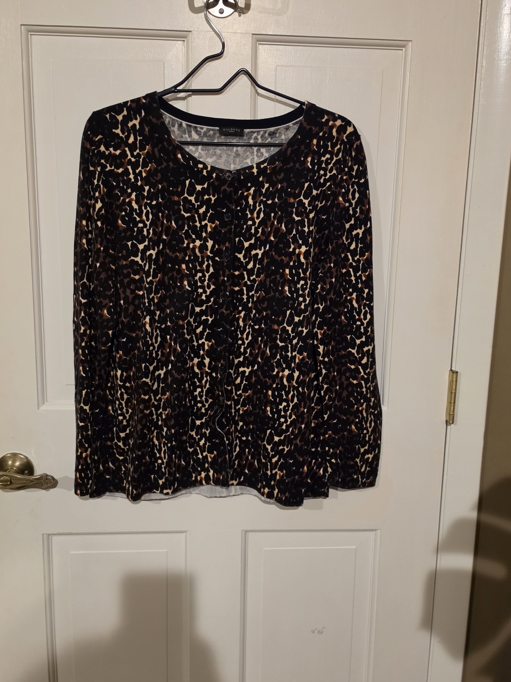 Talbots Woman Leopard Print Charming Cardigan Sweater Knit Cotton Blend Size 1X